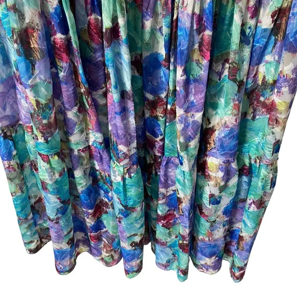 Patbo Blossum Tiered Blue Purple Print Maxi Skirt size 4 - Picture 3 of 8